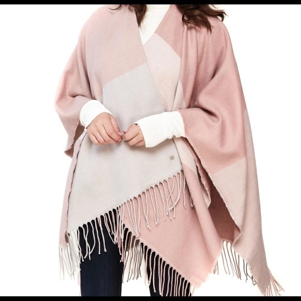 Soia & Kyo Woven Scarf Cardigan w/ Fringe Pink